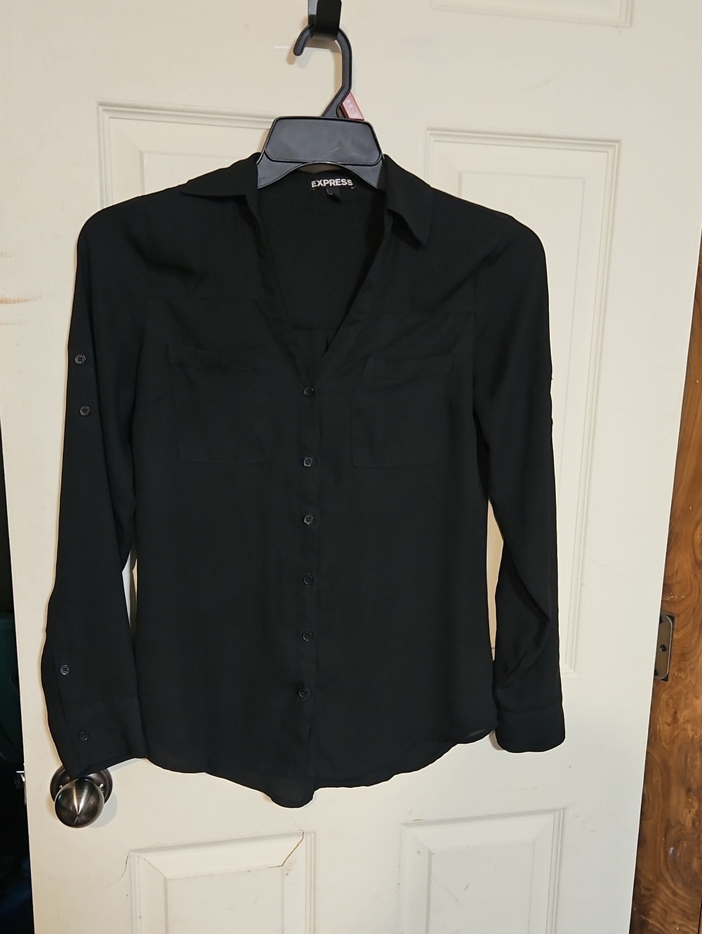 EXPRESS SHEER BLACK BUTTON DOWN SHIRT: GUC: SIZE XS